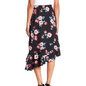 Bobeau Asymmetrical Ruffle Hem Midi Skirt